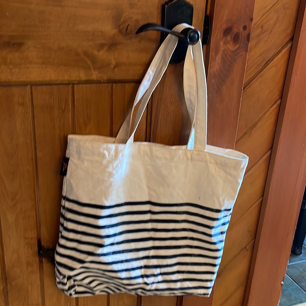 J.crew White & Navy Striped Canvas Tote